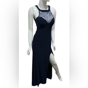 Blue Sleeveless Dress with Embellished Neckline size 9/10